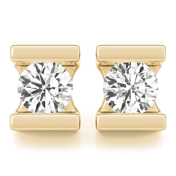 Yellow gold Bar Set Round Diamond Stud Earrings in White Gold