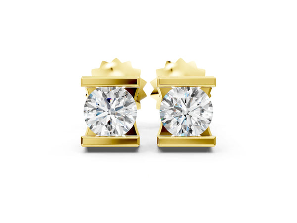 Yellow gold Bar Set Round Diamond Stud Earrings in White Gold