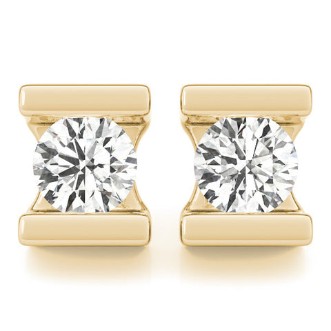 Yellow gold Bar Set Round Diamond Stud Earrings in White Gold