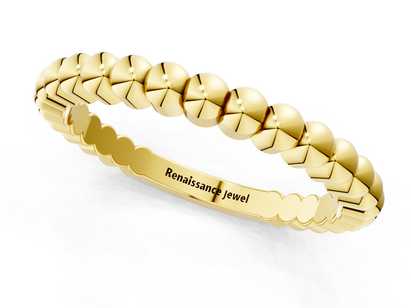Yellow gold Beaded Round Stone Eternity Band with Bezel Setting