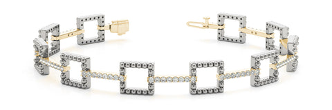 Yellow gold Beaded Square Link Bracelet with Round Cut Diamonds and Channel Setting