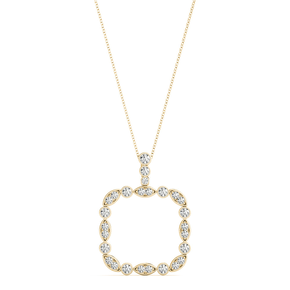 Yellow gold Bezel Marquise and Round Diamond Pendant