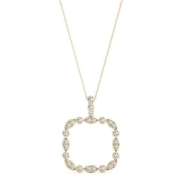 Yellow gold Bezel Marquise and Round Diamond Pendant