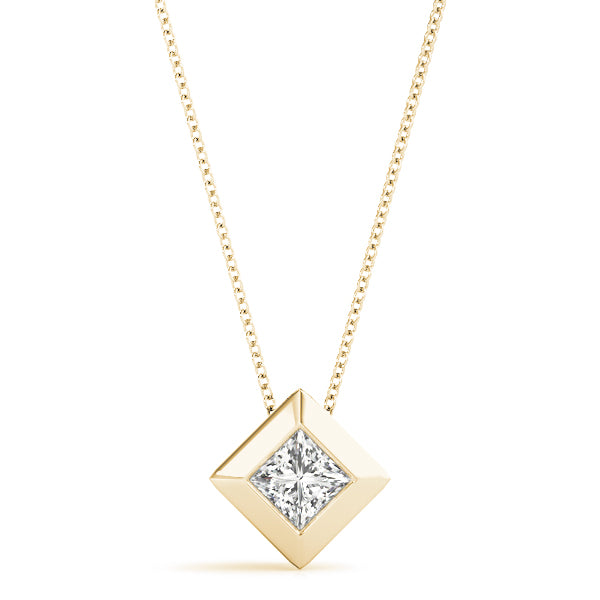 Yellow gold Bezel Princess Cut Diamond Pendant