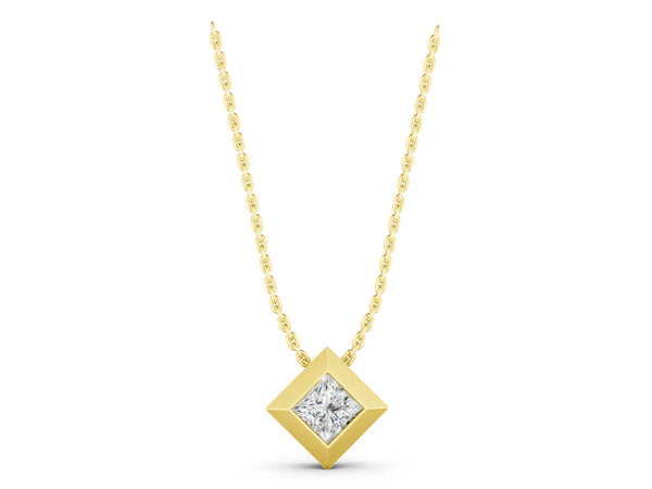 Yellow gold Bezel Princess Cut Diamond Pendant