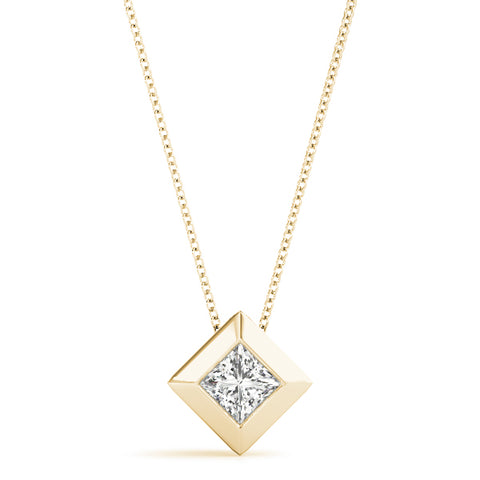 Yellow gold Bezel Princess Cut Diamond Pendant