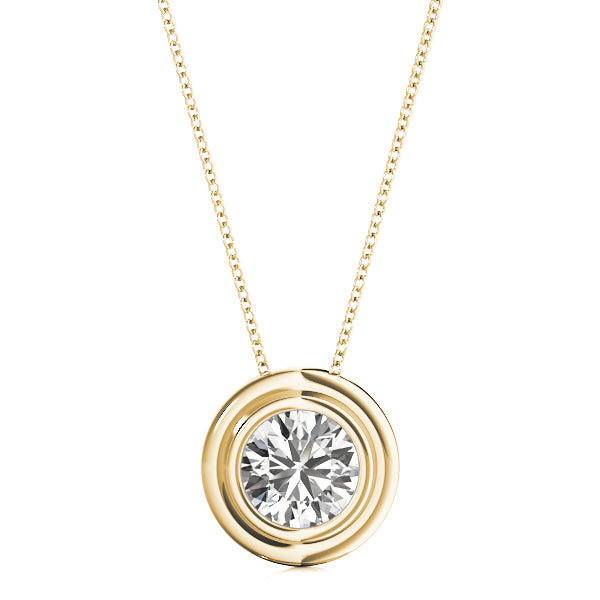 Yellow gold Bezel Round Diamond Pendant
