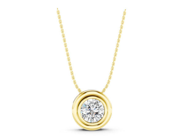 Yellow gold Bezel Round Diamond Pendant