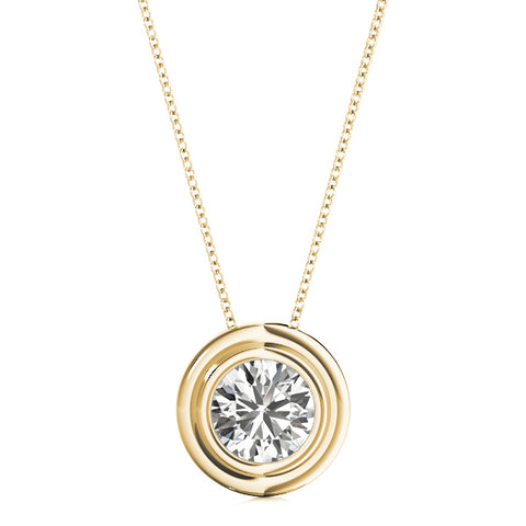 Yellow gold Bezel Round Diamond Pendant