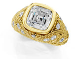 Yellow gold Bezel Set Asscher Cut Diamond Milgrain Band Ring_14