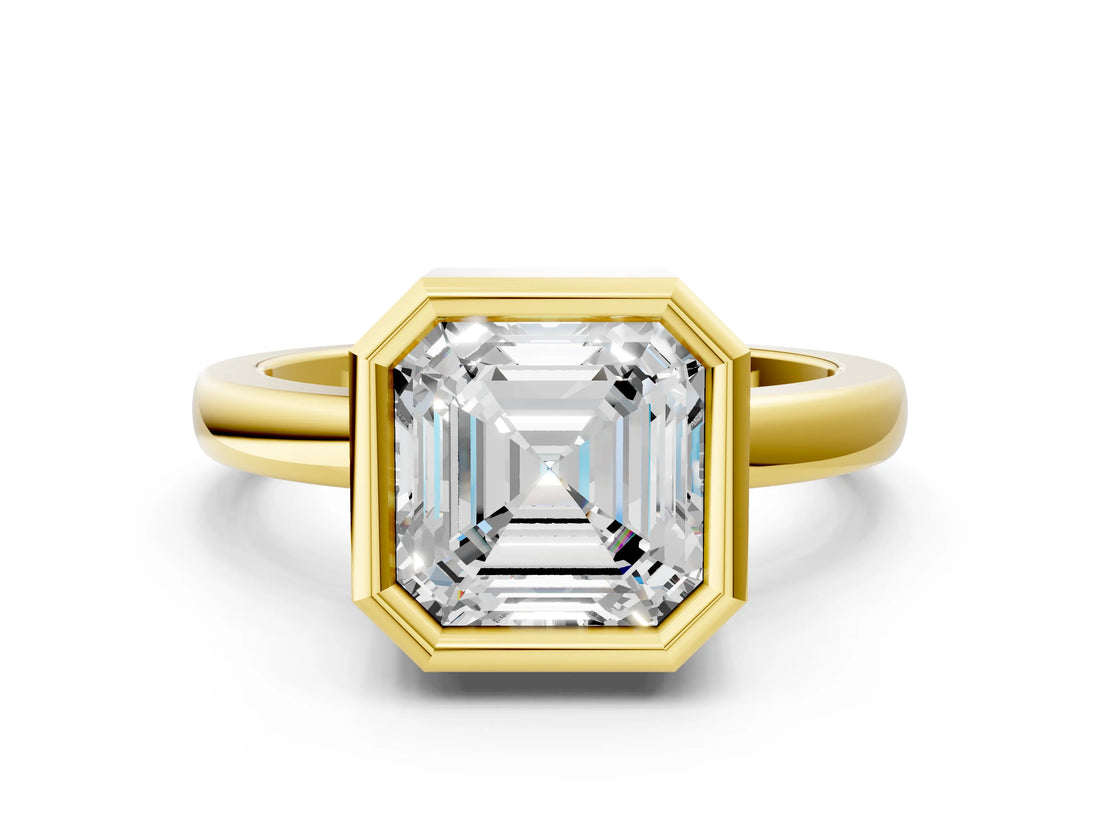 Yellow gold Bezel Set Asscher Cut Solitaire Engagement Ring with Classic Band_3
