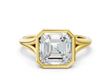 Yellow gold Bezel Set Asscher Cut Solitaire Ring with Tapered Band 1