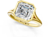 Yellow gold Bezel Set Asscher Cut Solitaire Ring with Tapered Band 2