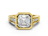 Yellow gold Bezel Set Asscher Diamond Milgrain Pave Engagement Ring_23