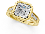 Yellow gold Bezel Set Asscher Diamond Milgrain Pave Engagement Ring_24