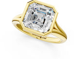 Yellow gold Bezel Set Asscher Solitaire Diamond Ring with Smooth Band 2