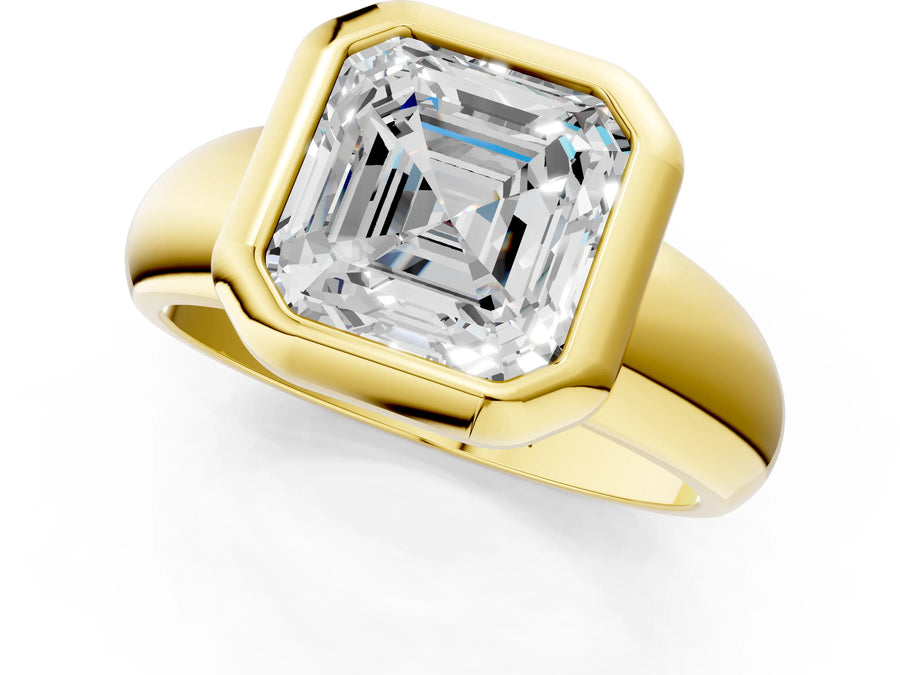 Yellow gold Bezel Set Asscher Solitaire Ring with Wide Band