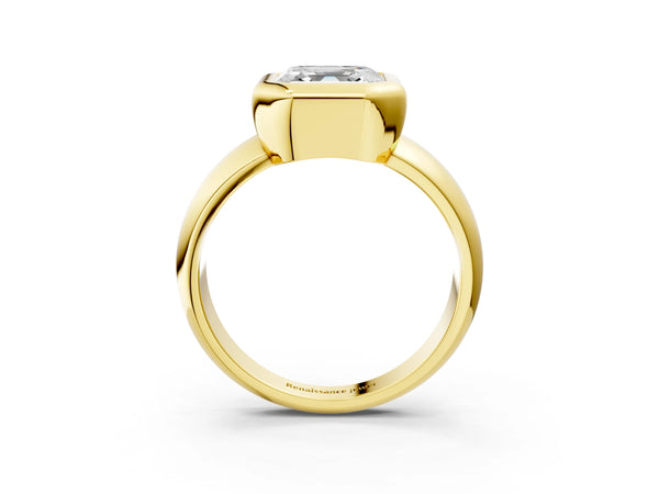 Yellow gold Bezel Set Asscher Solitaire Ring with Wide Band