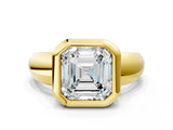 Yellow gold Bezel Set Asscher Solitaire Ring with Wide Band