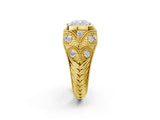 Yellow gold Bezel Set Cushion Cut Diamond Milgrain Band Ring_15