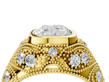 Yellow gold Bezel Set Cushion Cut Diamond Milgrain Band Ring_17