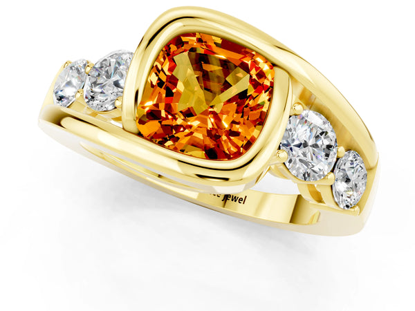 Yellow gold Bezel Set Cushion Cut Citrine Bypass Ring with Round  Accents