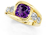 Yellow gold Bezel Set Cushion Cut Diamond Split Shank Ring_1