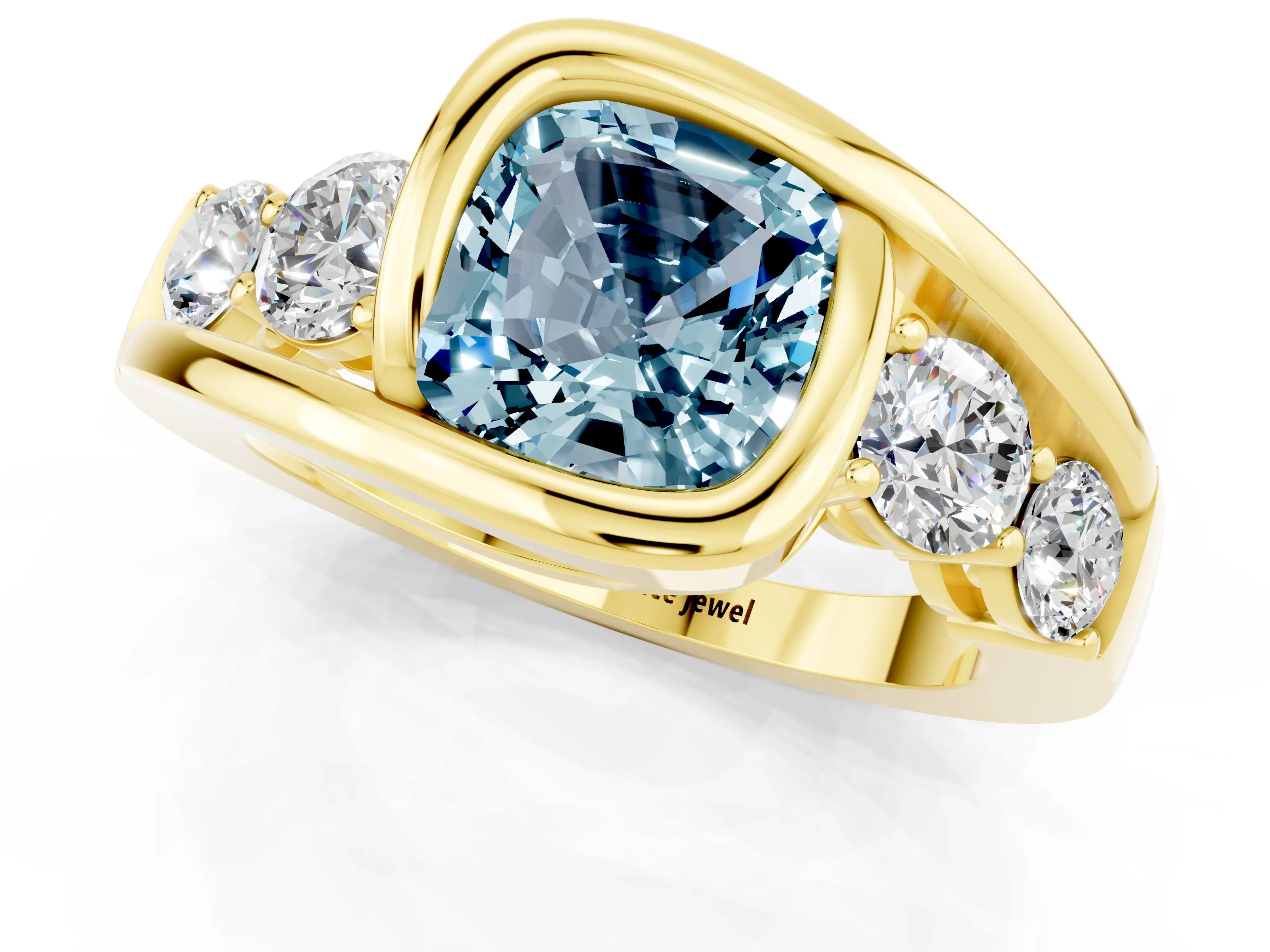 Yellow gold Bezel Set Cushion Cut Diamond Split Shank Ring_1