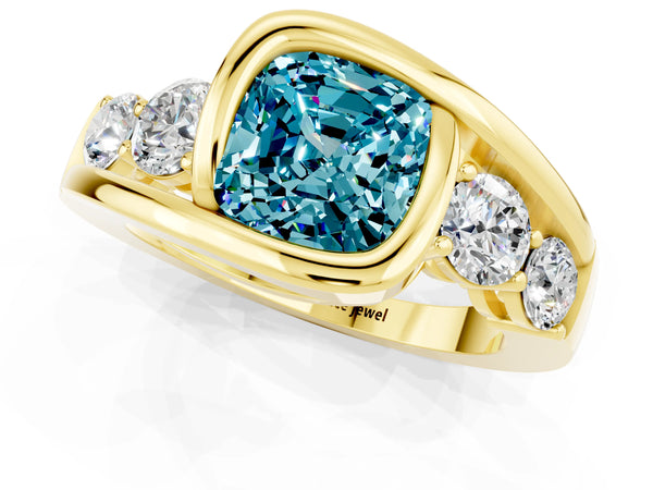 Yellow gold Bezel Set Cushion Cut Diamond Split Shank Ring
