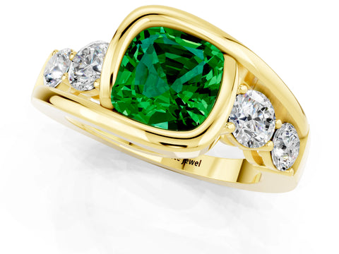 Yellow gold Bezel Set Cushion Cut Diamond Split Shank Ring_1