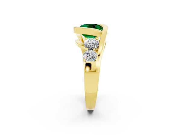 Yellow gold Bezel Set Cushion Cut Emerald Bypass Ring with Round  Accents