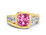 Yellow gold Bezel Set Cushion Cut Diamond Split Shank Ring