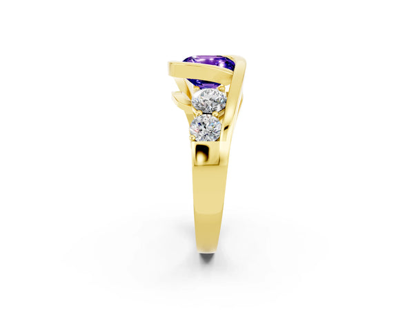 Yellow gold Bezel Set Cushion Cut Tanzanite Bypass Ring with Round  Accents