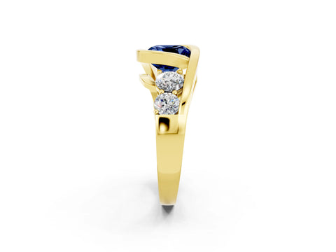 Yellow gold Bezel Set Cushion Cut Diamond Split Shank Ring_2