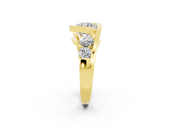 Yellow gold Bezel Set Cushion Cut Moissanite Bypass Ring with Round  Accents