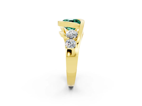 Yellow gold Bezel Set Cushion Cut Green Sapphire Bypass Ring with Round  Accents