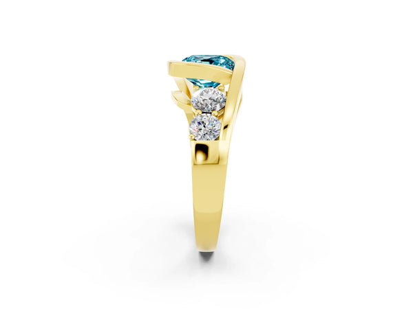 Yellow gold Bezel Set Cushion Cut Diamond Split Shank Ring