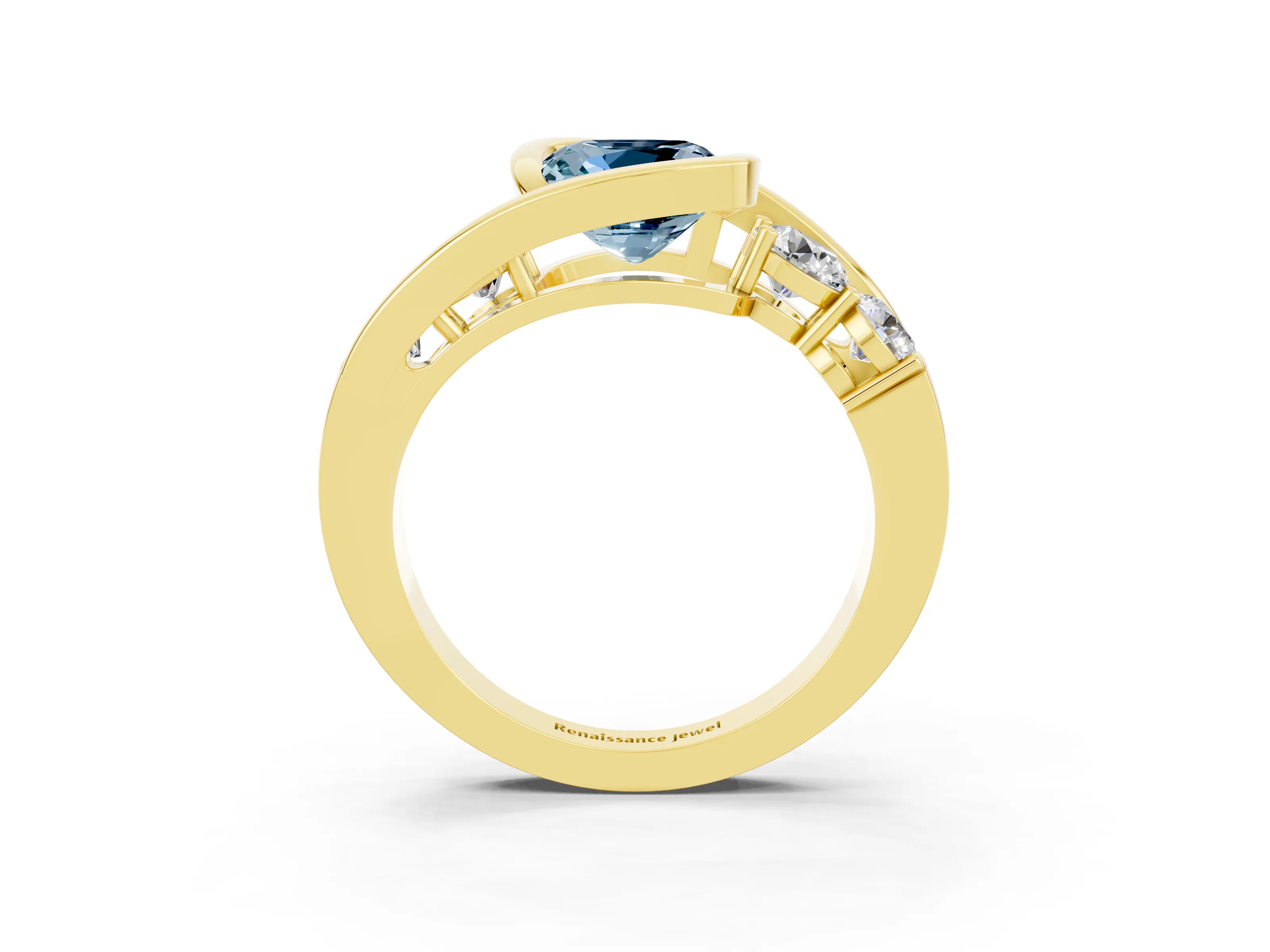 Yellow gold Bezel Set Cushion Cut Diamond Split Shank Ring_3
