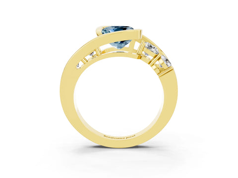 Yellow gold Bezel Set Cushion Cut Diamond Split Shank Ring_3