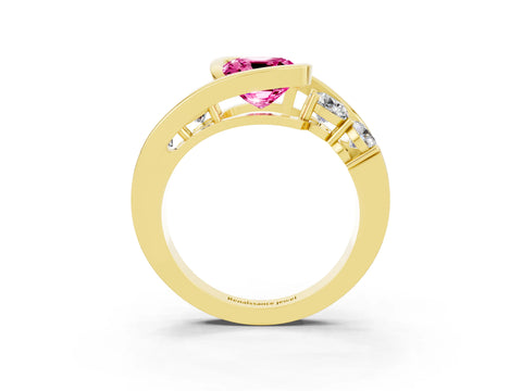 Yellow gold Bezel Set Cushion Cut Diamond Split Shank Ring_3