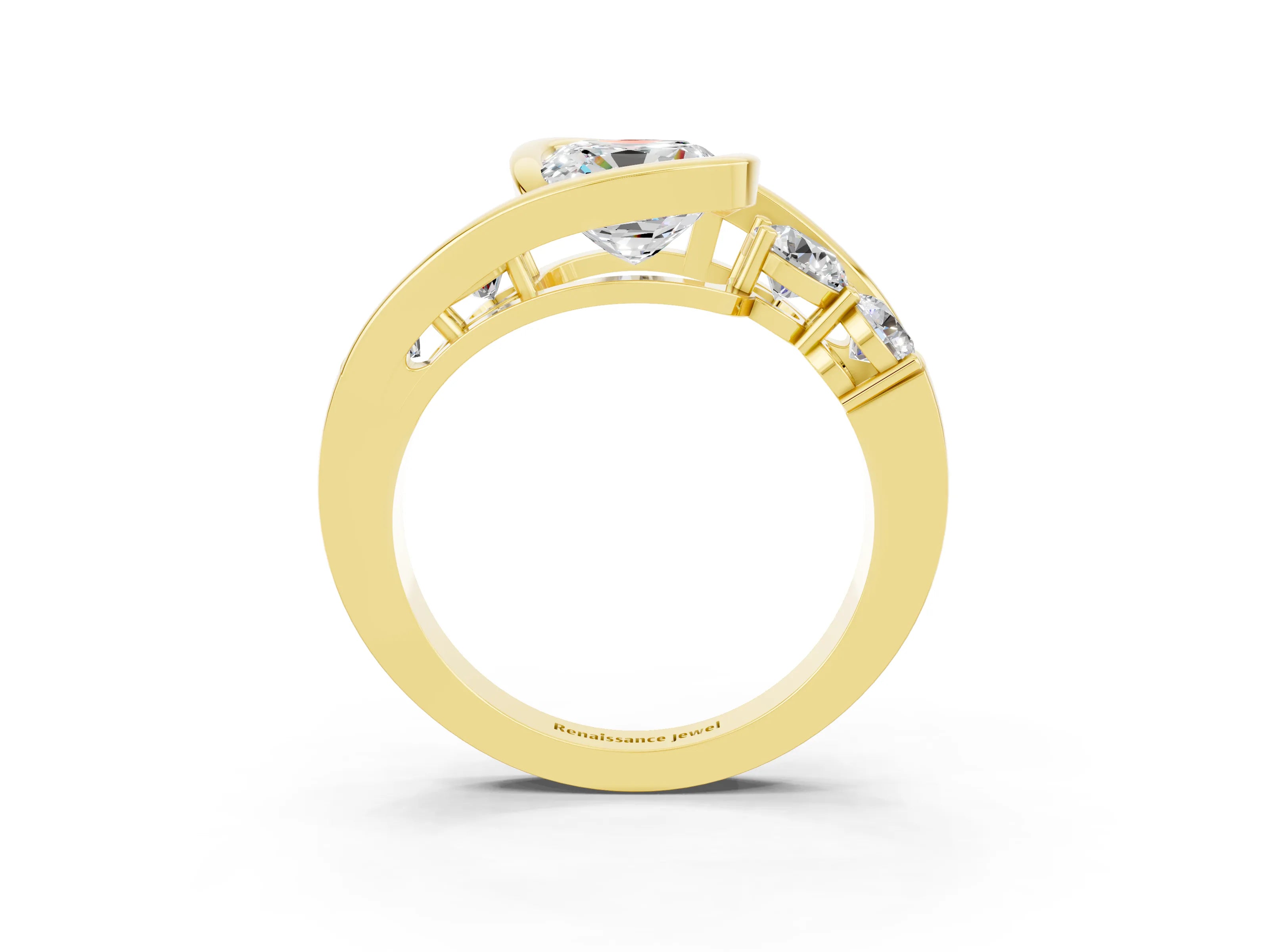 Yellow gold Bezel Set Cushion Cut Diamond Split Shank Ring_3