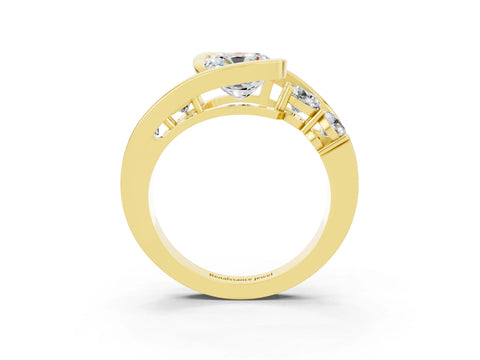 Yellow gold Bezel Set Cushion Cut Diamond Split Shank Ring_3