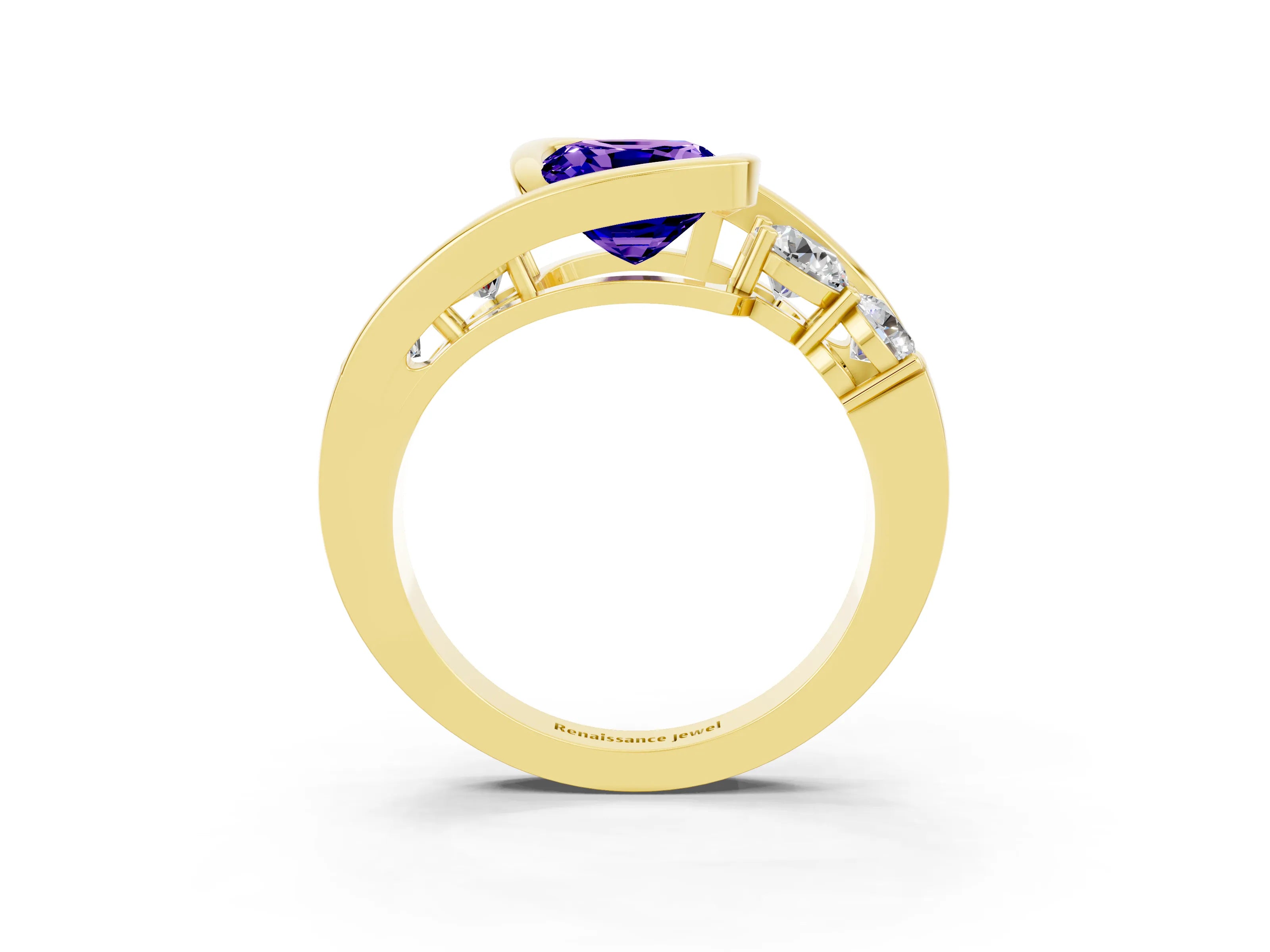 Yellow gold Bezel Set Cushion Cut Diamond Split Shank Ring_3