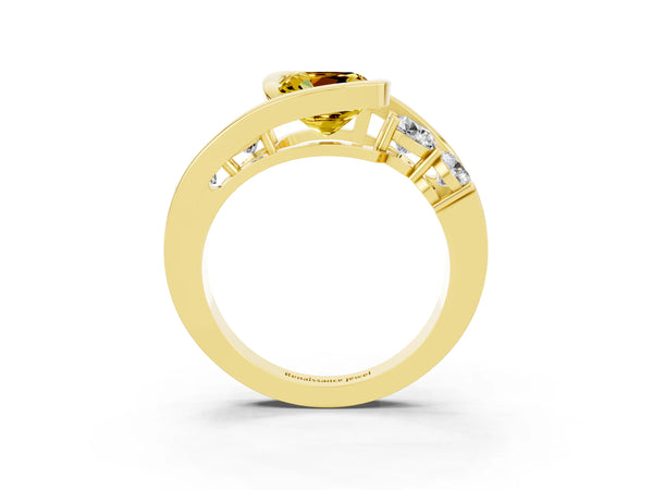 Yellow gold Bezel Set Cushion Cut Yellow Sapphire Bypass Ring with Round  Accents