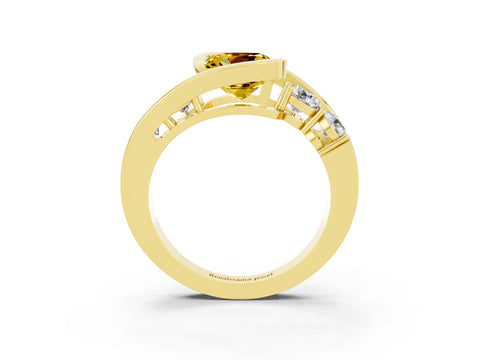 Yellow gold Bezel Set Cushion Cut Diamond Split Shank Ring_3