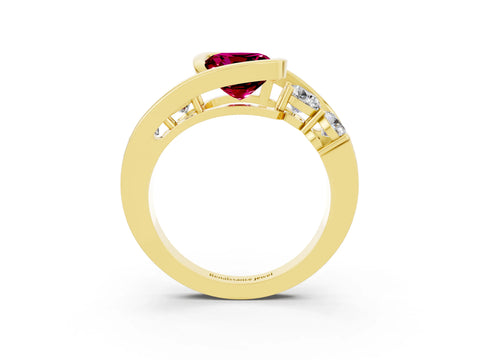 Yellow gold Bezel Set Cushion Cut Diamond Split Shank Ring_3