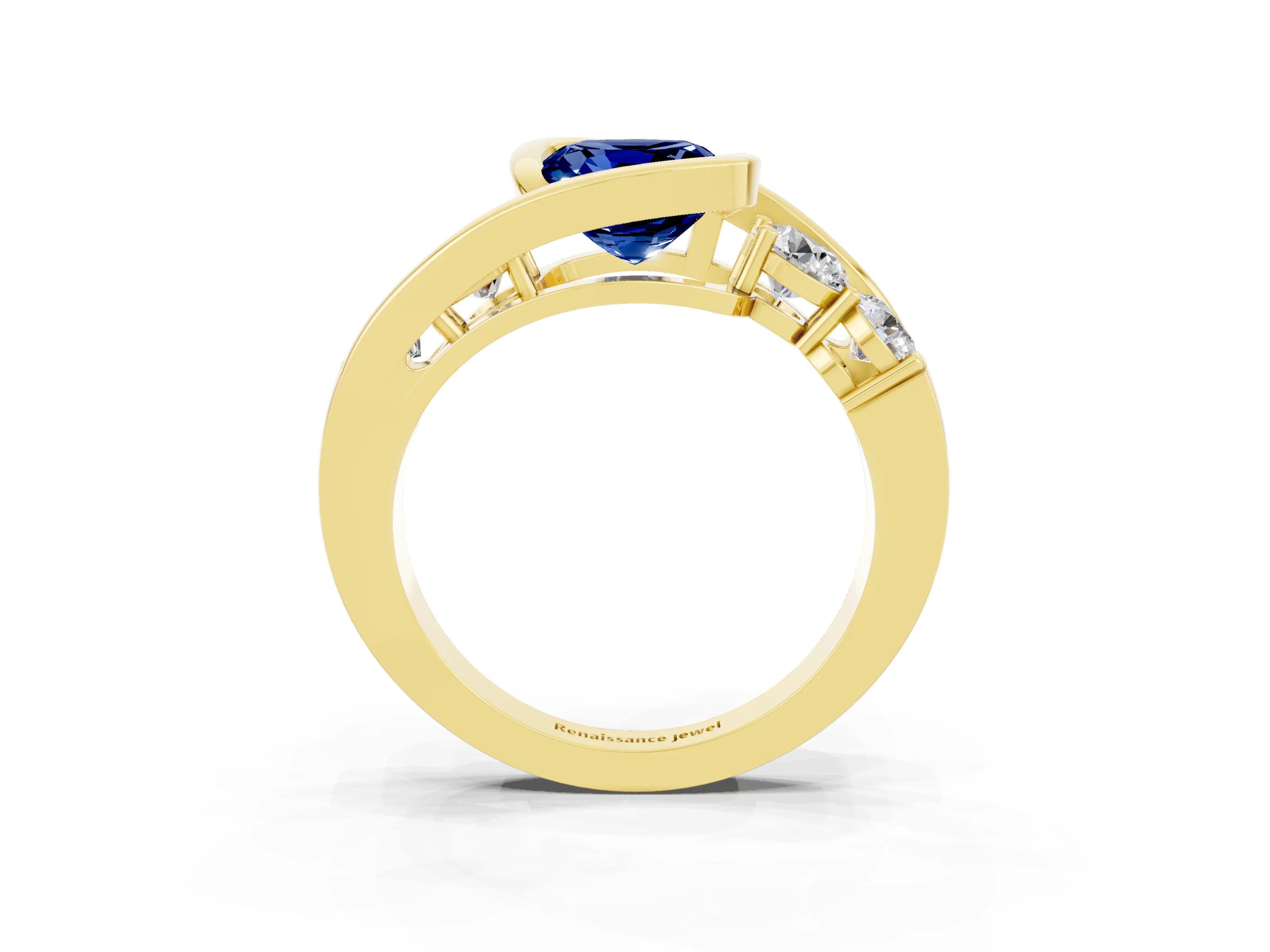 Yellow gold Bezel Set Cushion Cut Diamond Split Shank Ring_3