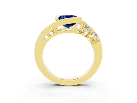 Yellow gold Bezel Set Cushion Cut Diamond Split Shank Ring_3