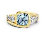 Yellow gold Bezel Set Cushion Cut Diamond Split Shank Ring