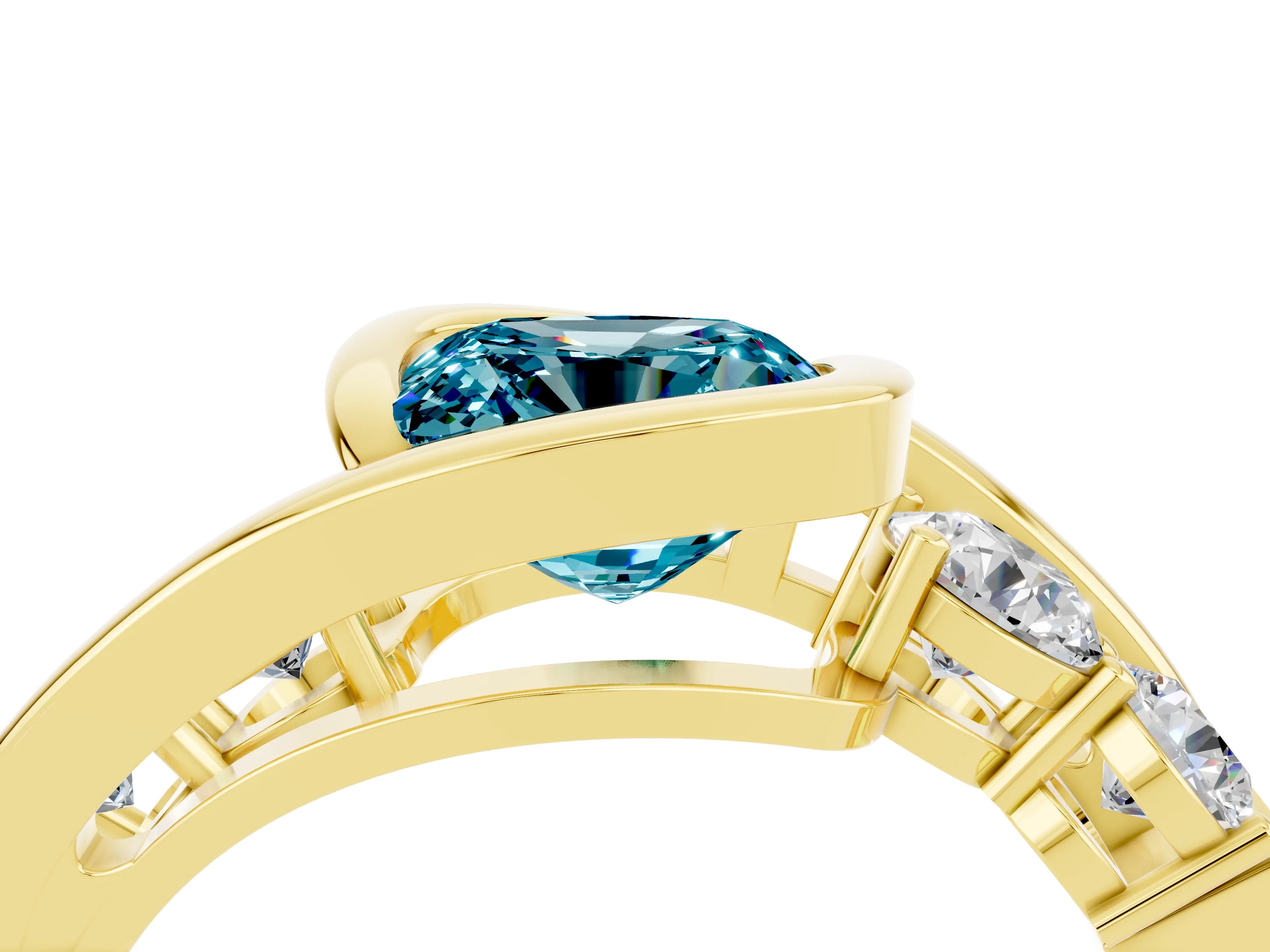 Yellow gold Bezel Set Cushion Cut Diamond Split Shank Ring_4